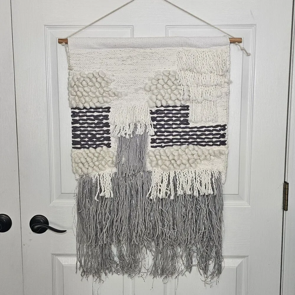 Bella Luxx Woven Wall Hanging Grey And White Wool Yarn Cotton Boho Decor